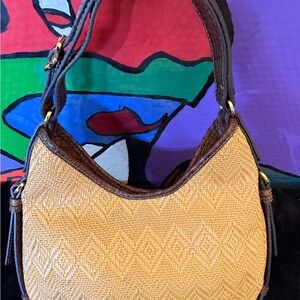 Francesco Biasia Tan and Brown Woven Hobo Bag